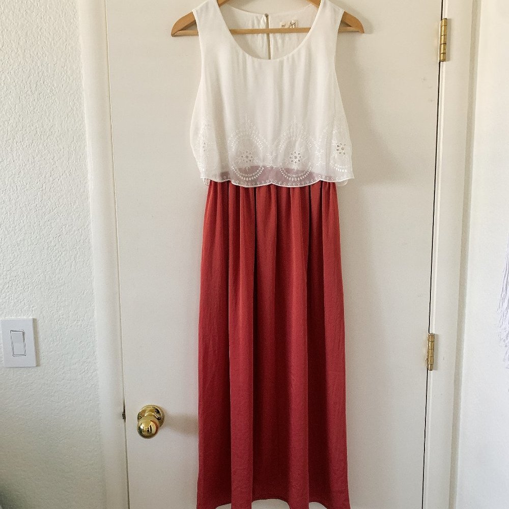 Maison Jules White and Red/Pink Midi Dress